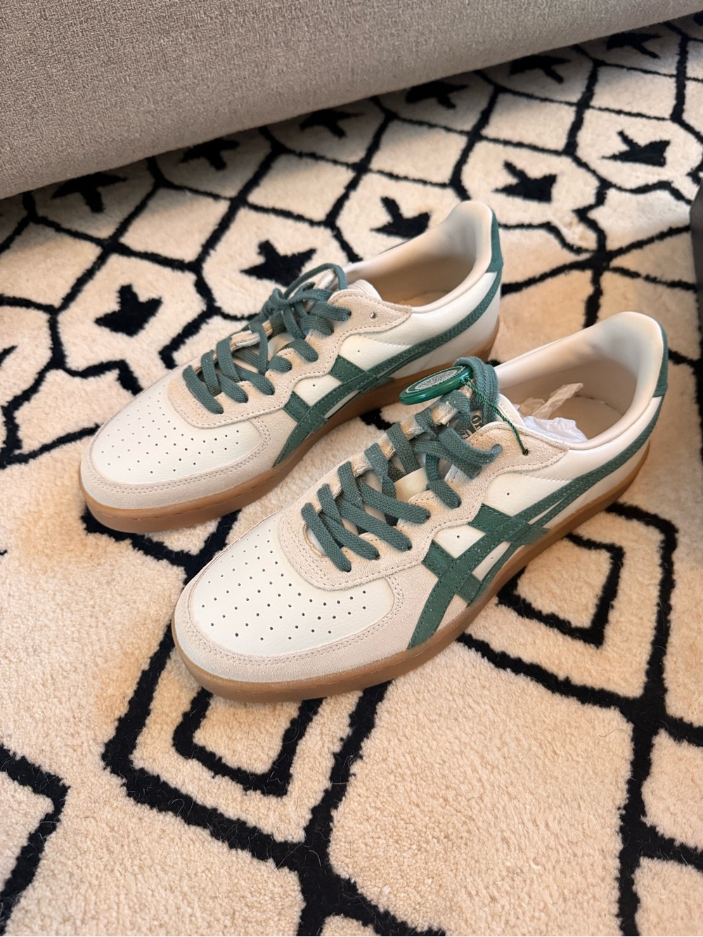 Onitsuka Tiger by Asics Cream Sneakers with Green Stripes
